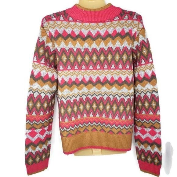 NEW Marc New York Womens Acrylic‎ Blend Sweater Zigzag Pattern Magenta NWT - Picture 3 of 5
